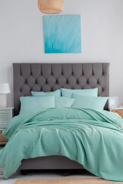 Ecocel Pike Örtü Çift Kişilik 200x230cm Karde Mint Yeşili ürün görseli 1