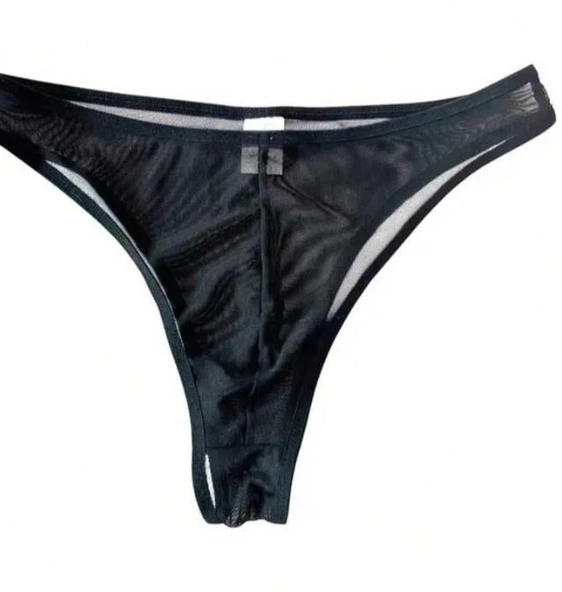 Erkek Biyeli Siyah Transparan Brazillian Slip ürün görseli 1