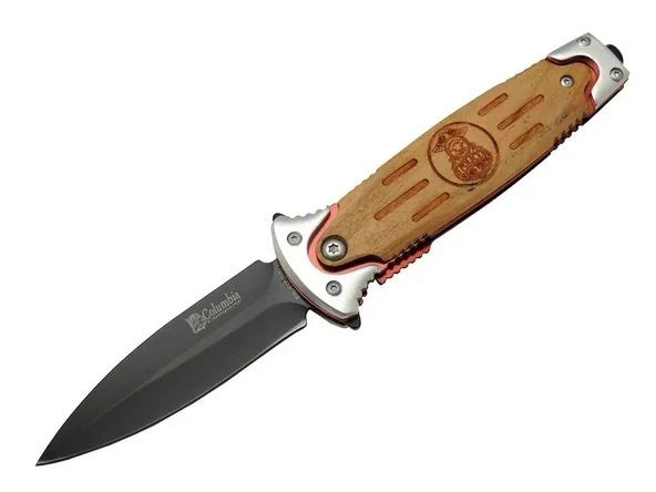 Columbia FS 11031 Kahverengi Kamp Çakı 20cm- Police İşlemeli, Ahşap Sap, Kemerlikli, Cam Kırma Aparatlı ürün görseli 1
