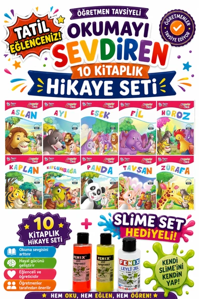 2.Sınıf Öğretmen Tavsiyeli Okumayı Sevdiren 32 Sayfa 10 Kitaplık Hikaye Seti-4 (Slime Set Hediyeli) ürün görseli 1