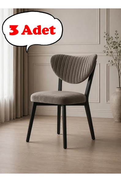 Teknor 3 Adet Elma Sandalye Modern Kadife Kapitone Sırtlı Mutfak Yemek Odası Balkon Kafe Sandalyesi 85 Cm ürün görseli 1