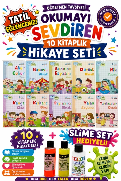 2.Sınıf Öğretmen Tavsiyeli Okumayı Sevdiren 32 Sayfa 10 Kitaplık Hikaye Seti-5 (Slime Set Hediyeli) ürün görseli 1