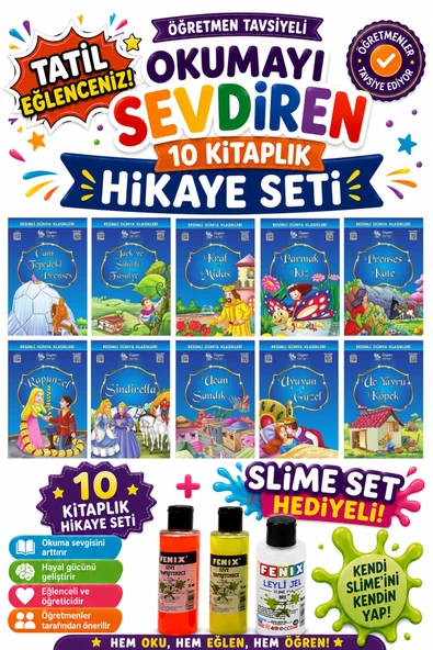 2.Sınıf Öğretmen Tavsiyeli Okumayı Sevdiren 32 Sayfa 10 Kitaplık Hikaye Seti-2 (Slime Set Hediyeli) ürün görseli 1
