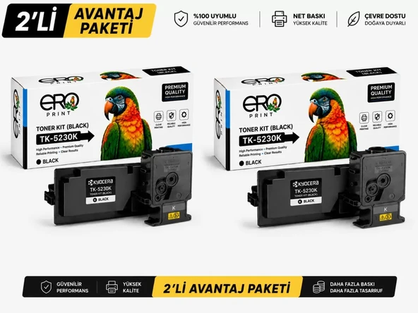 TK-5230K Kyocera ECOSYS P5021cdn Siyah Muadil Toner - 2'li Avantaj Paket ürün görseli 1
