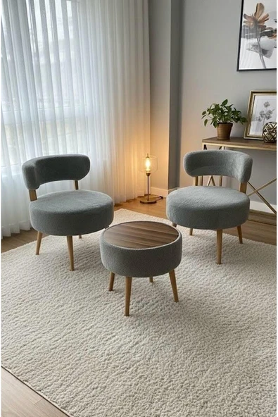 Aylive Mobilya Çay Seti İkili Koltuk Berjer Ve Puf Takımı 3 lü Takım (Balkon, Salon ,Ofis ,Bahçe Takımı ) ürün görseli 1