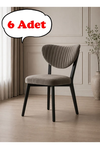 Teknor 6 Adet Elma Sandalye Modern Kadife Kapitone Sırtlı Mutfak Yemek Odası Balkon Kafe Sandalyesi 85 Cm ürün görseli 1