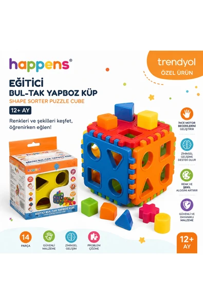 Eğitici Bul Tak Küp Oyuncağı 14 Parça | Şekil Eşleştirme ve Motor Gelişim Oyuncağı ürün görseli 1