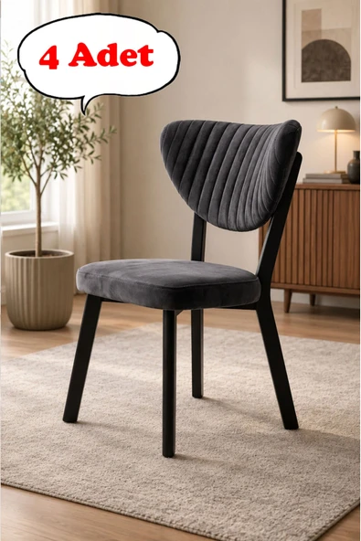 Teknor 4 Adet Elma Sandalye Modern Kadife Kapitone Sırtlı Mutfak Yemek Odası Balkon Kafe Sandalyesi 85 Cm ürün görseli 1