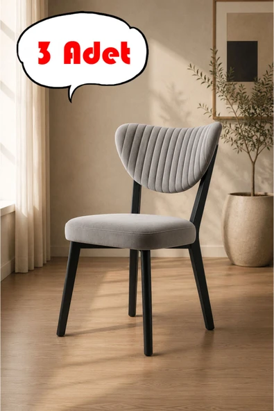 Teknor 3 Adet Elma Sandalye Modern Kadife Kapitone Sırtlı Mutfak Yemek Odası Balkon Kafe Sandalyesi 85 Cm ürün görseli 1
