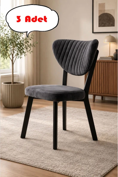 Teknor 3 Adet Elma Sandalye Modern Kadife Kapitone Sırtlı Mutfak Yemek Odası Balkon Kafe Sandalyesi 85 Cm ürün görseli 1