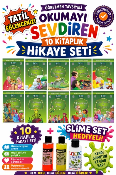 2.Sınıf Öğretmen Tavsiyeli Okumayı Sevdiren 32 Sayfa 10 Kitaplık Hikaye Seti-3 (Slime Set Hediyeli) ürün görseli 1