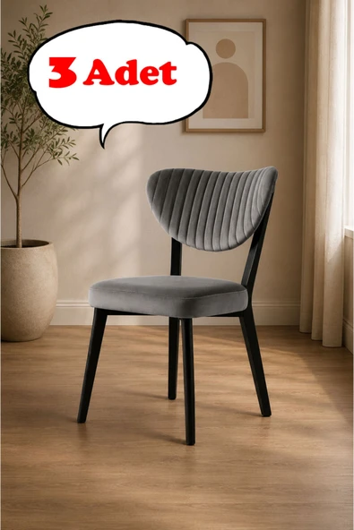 Teknor 3 Adet Elma Sandalye Modern Kadife Kapitone Sırtlı Mutfak Yemek Odası Balkon Kafe Sandalyesi 85 Cm ürün görseli 1