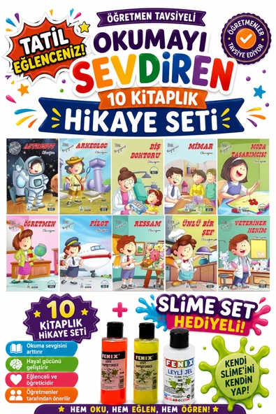 2.Sınıf Öğretmen Tavsiyeli Okumayı Sevdiren 32 Sayfa 10 Kitaplık Hikaye Seti-6 (Slime Set Hediyeli) ürün görseli 1
