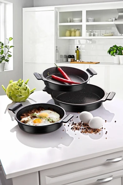 LAVONNI Nirvana 3 Parça Döküm Sahan Seti Siyah | 18-20-22 cm Yapışmaz Granit Sahan Takımı | Eşit Isı Dağılımı ürün görseli 1