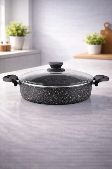 LAVONNI DİEZ 24 Cm Granit Siyah Basık Tencere ürün görseli 1