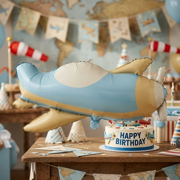Retro Uçak Folyo Balon 78x42 cm Uçak Temalı Doğum Günü Parti Süsü Dekorasyon Balonu ürün görseli 1