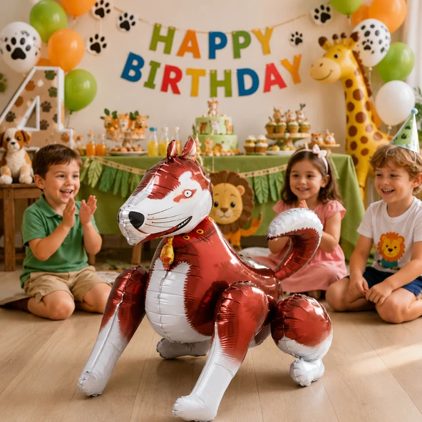4D Köpek Folyo Balon 68x58 cm Hayvan Temalı Doğum Günü Parti Süsü Dekorasyon Balonu ürün görseli 1