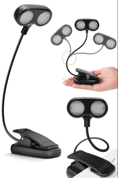 Ledli 2 Renk Işıklı Klipsli Mini Kitap Okuma Lambası Mandallı Masa Lambası Kitap Okuma Işığı 012 ürün görseli 1