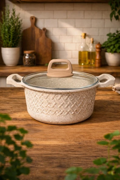 LAVONNI Obsidyen 20 Cm Döküm Granit Derin Tencere Cappucıno Yapışmaz ürün görseli 1
