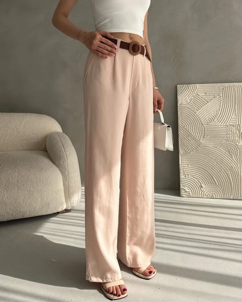 Beli Kemerli Keten Pantolon - Resim 3