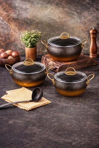 LAVONNI 6 Parça Gold - Granit 3 Lü Güveç Tencere Seti ürün görseli 1