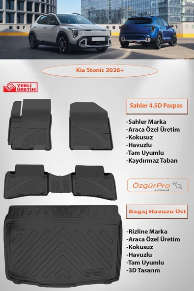 Sahler Kia Stonic 2026 ve Sonrası 4.5D Havuzlu Paspas ve 3D Rizline Bagaj Havuzu ALT KADEME ürün görseli 1