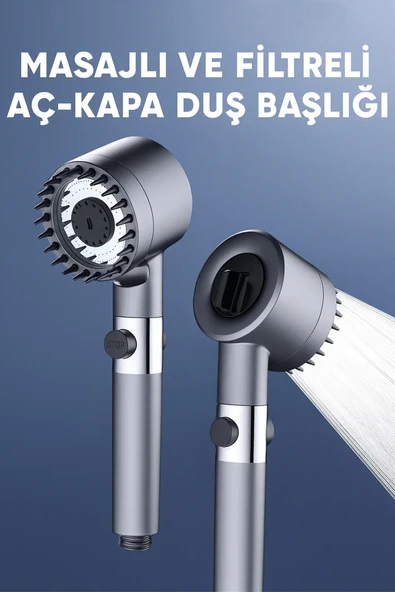 Masajlı 5 Fonksiyonlu Filtreli Duş Başlığı Su Tasarrufu Değiştirilebilir Filtre Kireç Önleyici ürün görseli 1