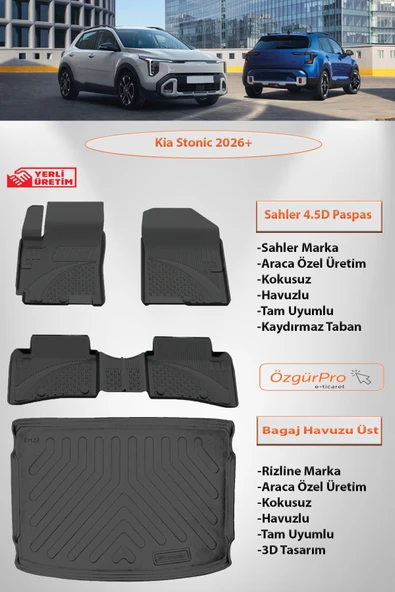 Sahler Kia Stonic 2026 ve Sonrası 4.5D Havuzlu Paspas ve 3D Rizline Bagaj HavuzU ÜST KADEME ürün görseli 1