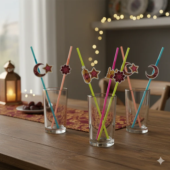 Ramazan ve Dini Temalı Artistik Pipet Bordo 10'lu - Ramazan İçecek Sunum Pipeti ürün görseli 1