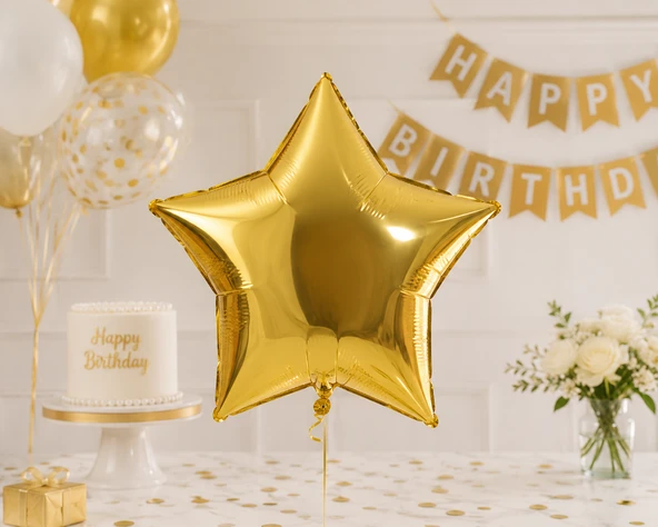 Altın Yıldız Folyo Balon 18 İnç 45 cm Doğum Günü Parti Süsü Dekorasyon Balonu Helyumlu ürün görseli 1