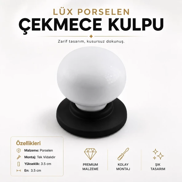 Mat Siyah Beyaz Porselen Düğme Mobilya Mutfak Çekmece Dolap Dolabı Kulpu Kulbu Kulpları ürün görseli 1
