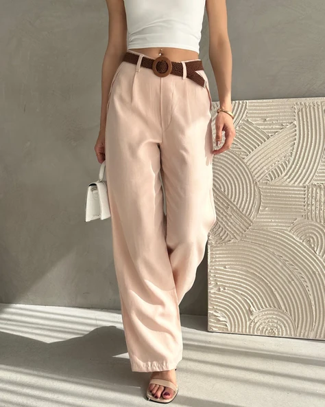 Beli Kemerli Keten Pantolon - Resim 4
