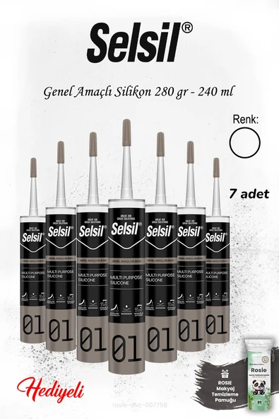 Selsil 280 gr Beyaz Genel Amaçlı Silikon 7 adet, ROSIE ürün görseli 1