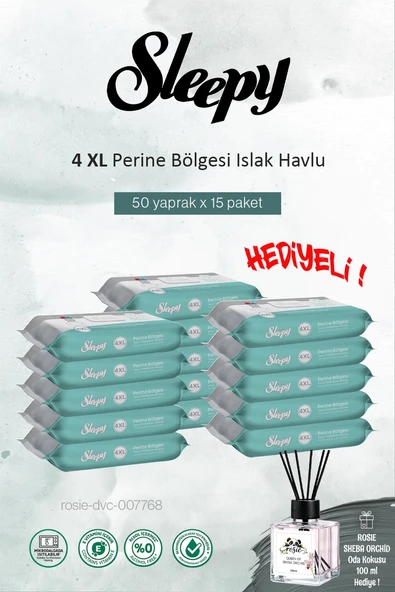 Sleepy Perine Bölgesi 15 paket x 50'li (750 yaprak) Vücut Havlusu ve ROSIE ürün görseli 1