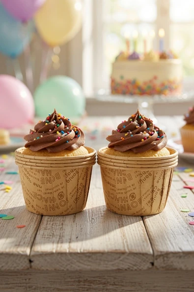 Cupcake Kapsülü 24'lü Kraft Yazılı Lamineli Asetat Kutulu Muffin Kek Sunum ve Hediye Seti ürün görseli 1