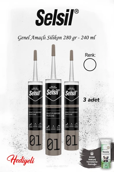 Selsil Beyaz 3'lü Genel Amaçlı Silikon, ROSIE ürün görseli 1
