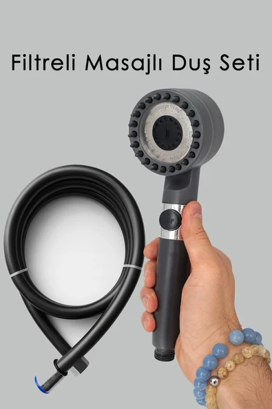Filtreli Masajlı Aç Kapa Duş Başlığı 150 cm PVC Patlamaz Hortum Muhteşem İkili Kireç Önleyici Set ürün görseli 1
