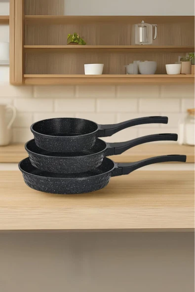 LAVONNI Neptün 3 Parça Döküm Tava Set Mini Siyah 18/22/26 Cm Yapışmaz ürün görseli 1