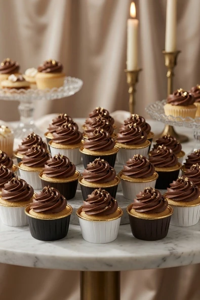 Cupcake Kapsülü 24'lü Siyah Beyaz Kahverengi Varaklı Asetat Kutulu Muffin Kek Sunum Seti ürün görseli 1