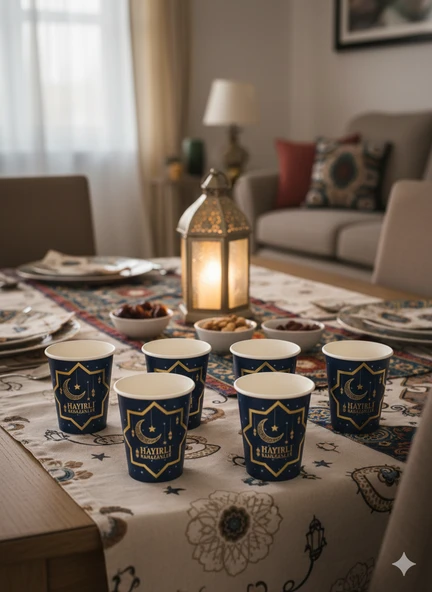 Ramazan Desenli Karton Bardak 8 adet - Ramazan Sofra ve İkram Bardağı ürün görseli 1