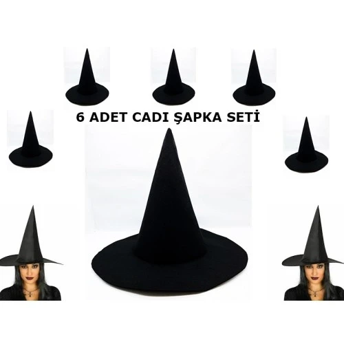 Siyah Cadı Şapkası Keçe Yetişkin Boy 6 Adet ürün görseli 1
