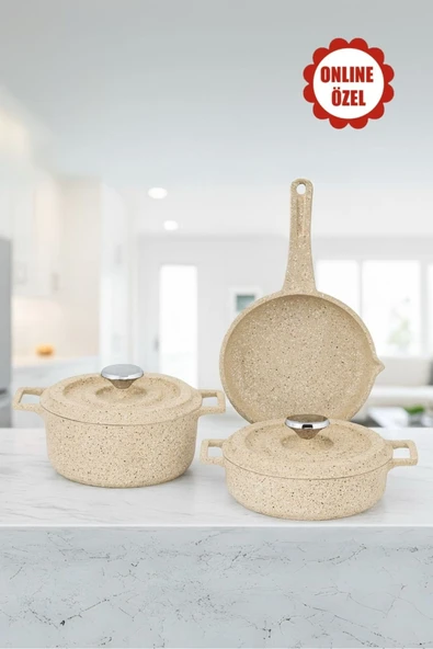 LAVONNI Smart Baby Series 5 Parça Mini Döküm Tencere Seti Cappucıno 14 Cm Fırın&Ocak Uyumlu ürün görseli 1