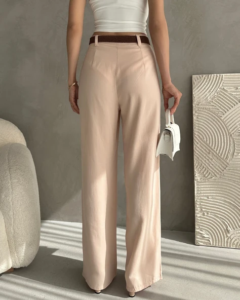 Beli Kemerli Keten Pantolon - Resim 5