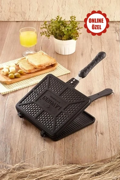LAVONNI Tostmatik Döküm Granit Ocak Üstü El Tost Makinesi 26x20 cm | Yapışmaz Izgara & Tost Tavası | Maxi Boy Kahvaltılık & Izgara Tava ürün görseli 1