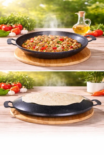LAVONNI StoneFire 34 Cm Granit Sac Tava | Çift Kulplu Bazlama, Gözleme ve Kavurma Tavası ürün görseli 1