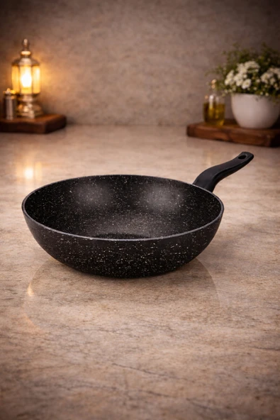LAVONNI ChefMaster 28 Cm Granit Wok Tava Siyah Yanmaz Yapışmaz ürün görseli 1