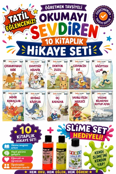 2.Sınıf Öğretmen Tavsiyeli Okumayı Sevdiren 32 Sayfa 10 Kitaplık Hikaye Seti-11 (Slime Set Hediyeli) ürün görseli 1