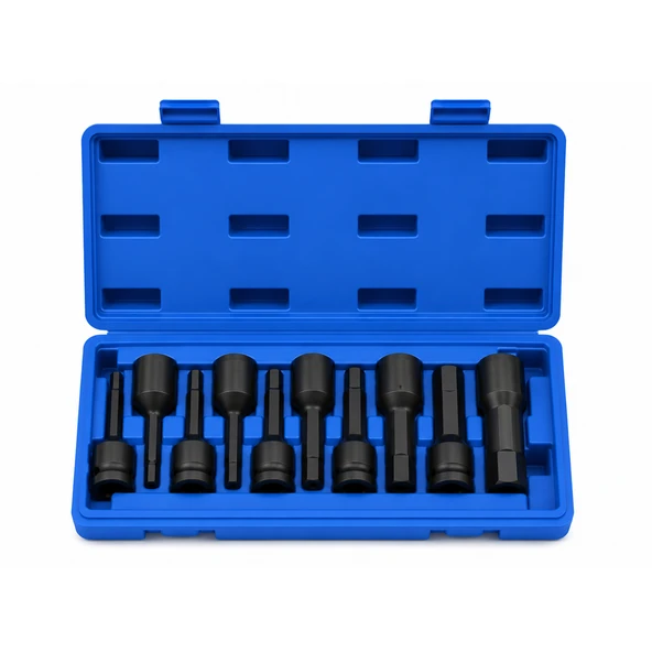 Allen Bits Lokma Seti 10 Parça 1/2" CR-MO ÇeliğiCr-Mo Darbeli Uzun Alyan Lokma Takımı H5-H19 78 mm ürün görseli 1