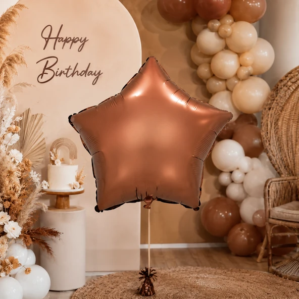 Kahverengi Yıldız Folyo Balon 18 İnç 45 cm Doğum Günü Parti Süsü Dekorasyon Balonu ürün görseli 1