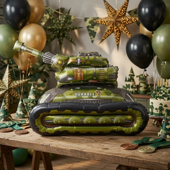4D Tank Folyo Balon 42x70 cm Doğum Günü Parti Süsü Askeri Temalı Dekorasyon Balonu ürün görseli 1